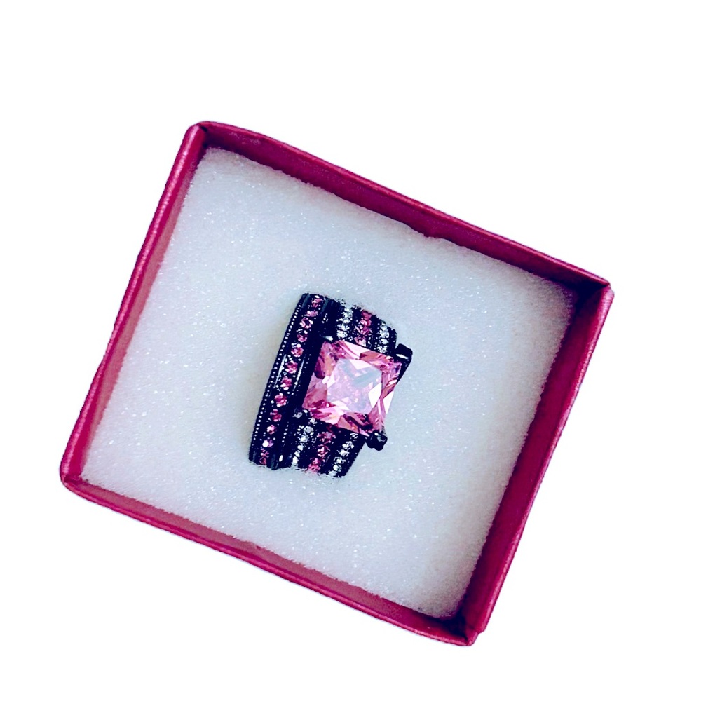 Amethyst Rhodium Plating Asscher Cut 925 Sterling Silver Ring Set